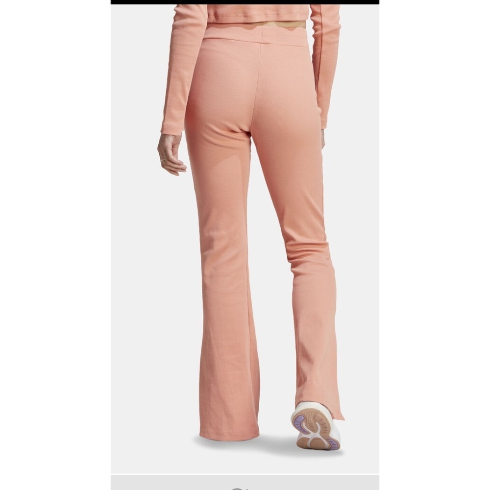 Adidas Ribbed Flare Track Pants Peach Pink Side Slit Logo Detail Size S - Picture 2 of 14